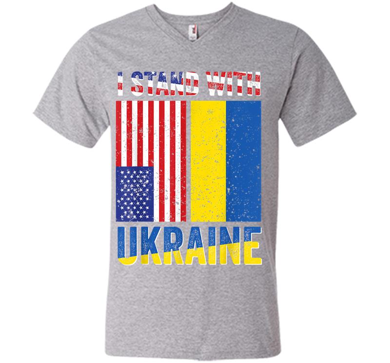 Inktee Store - I Stand With Ukraine Support Ukrainian American Usa Flag V-Neck T-Shirt Image