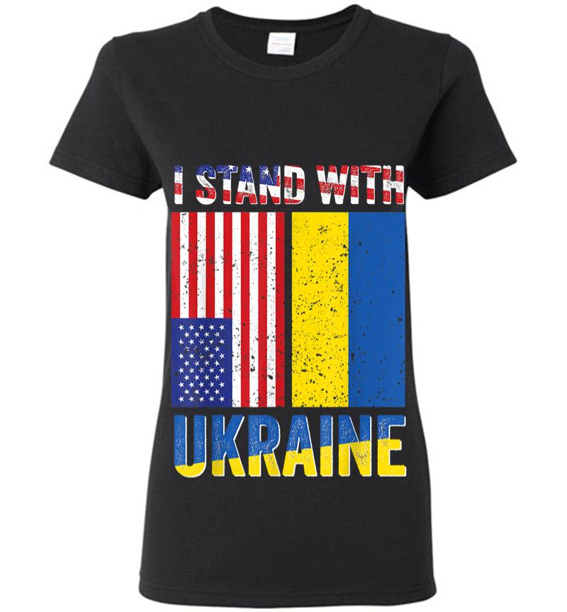 I Stand With Ukraine Support Ukrainian American Usa Flag Women T-shirt