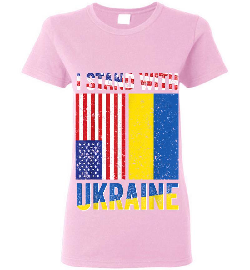Inktee Store - I Stand With Ukraine Support Ukrainian American Usa Flag Women T-Shirt Image