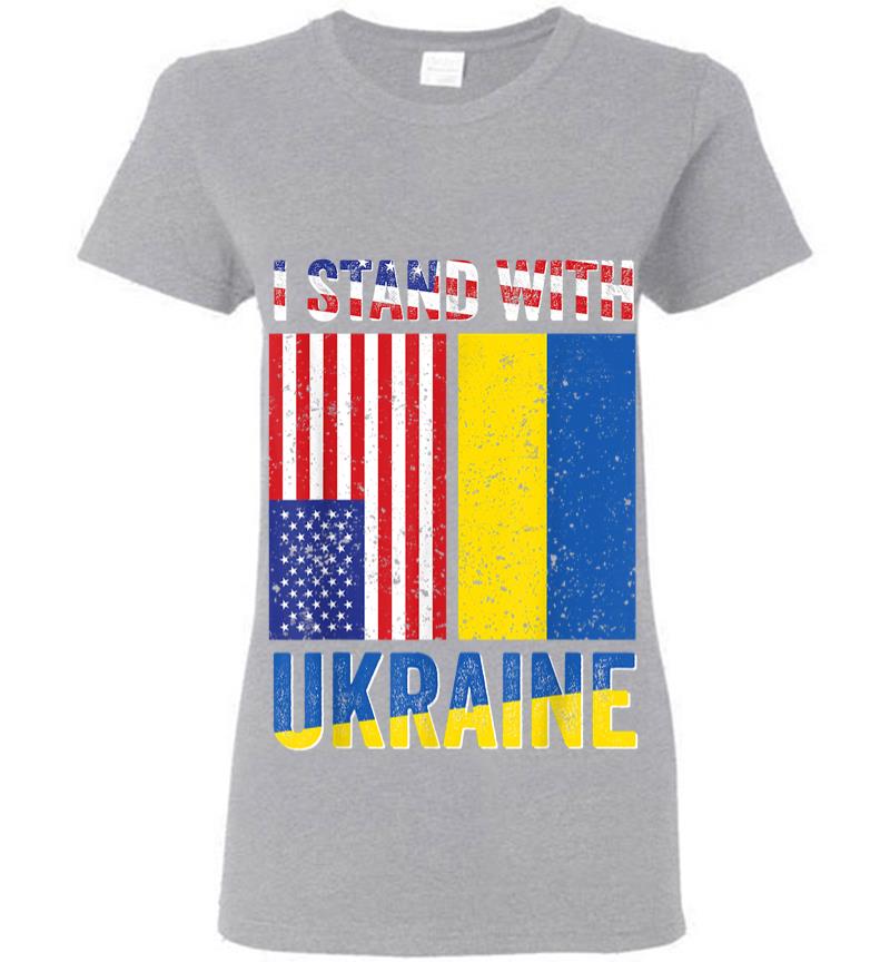 Inktee Store - I Stand With Ukraine Support Ukrainian American Usa Flag Women T-Shirt Image