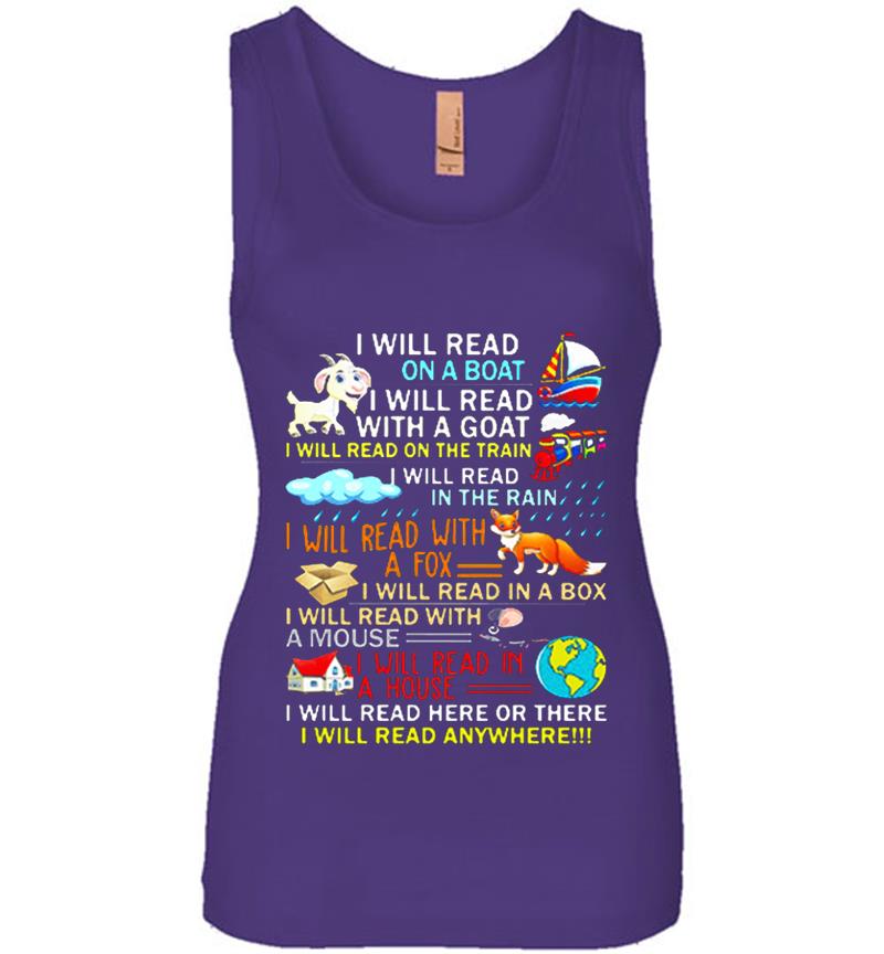 Inktee Store - I Will Read Here Or There I Will Read Anywhere Womens Jersey Tank Top Image