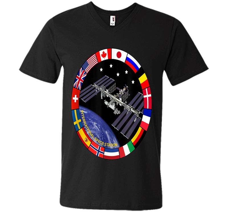 International Space Station Nasa Iss Flag Logo V-neck T-shirt