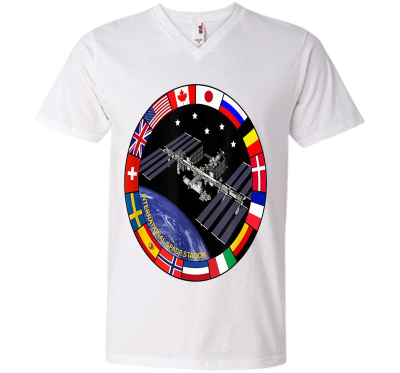 Inktee Store - International Space Station Nasa Iss Flag Logo V-Neck T-Shirt Image