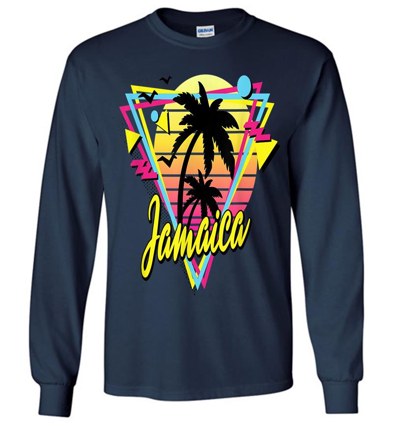 Inktee Store - Jamaica Retro Vacations Beach 80S 70S Palm Tree Sunset Long Sleeve T-Shirt Image