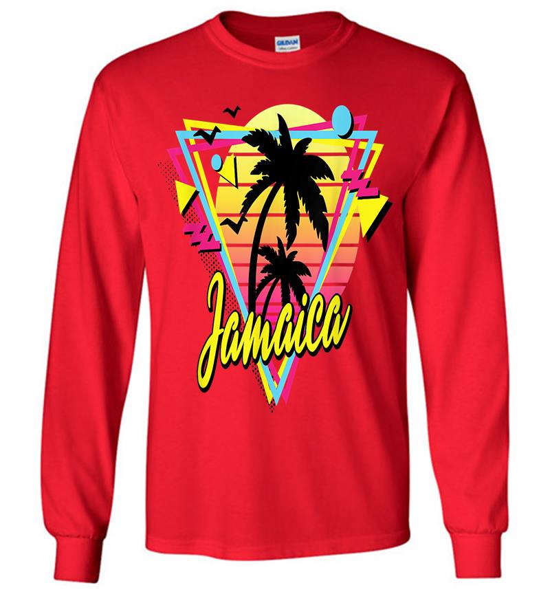 Inktee Store - Jamaica Retro Vacations Beach 80S 70S Palm Tree Sunset Long Sleeve T-Shirt Image