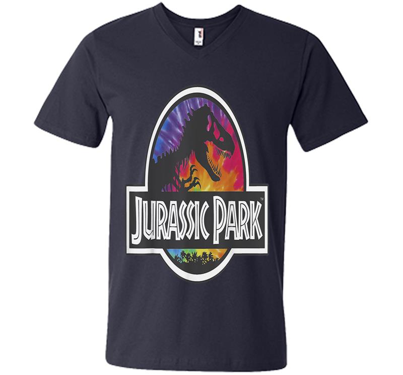 Inktee Store - Jurassic Park Classic Logo Tie Dye Graphic V-Neck T-Shirt Image