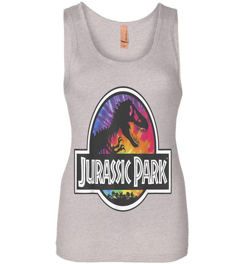Inktee Store - Jurassic Park Classic Logo Tie Dye Graphic Womens Jersey Tank Top Image