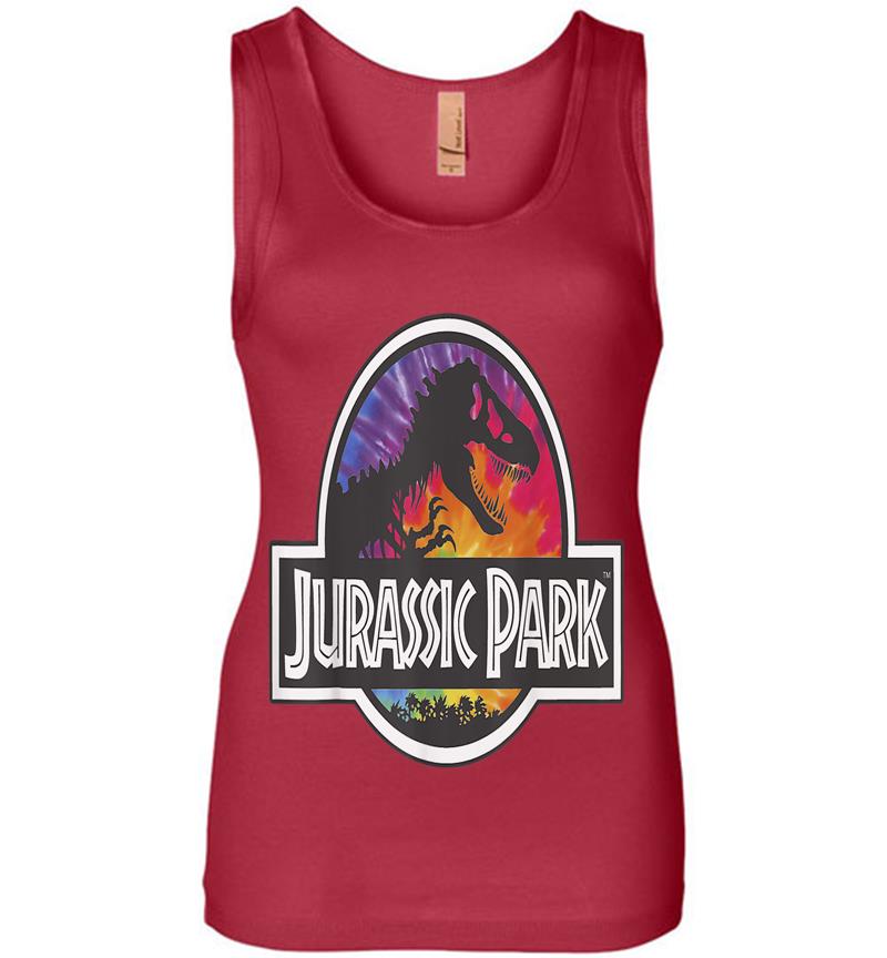 Inktee Store - Jurassic Park Classic Logo Tie Dye Graphic Womens Jersey Tank Top Image