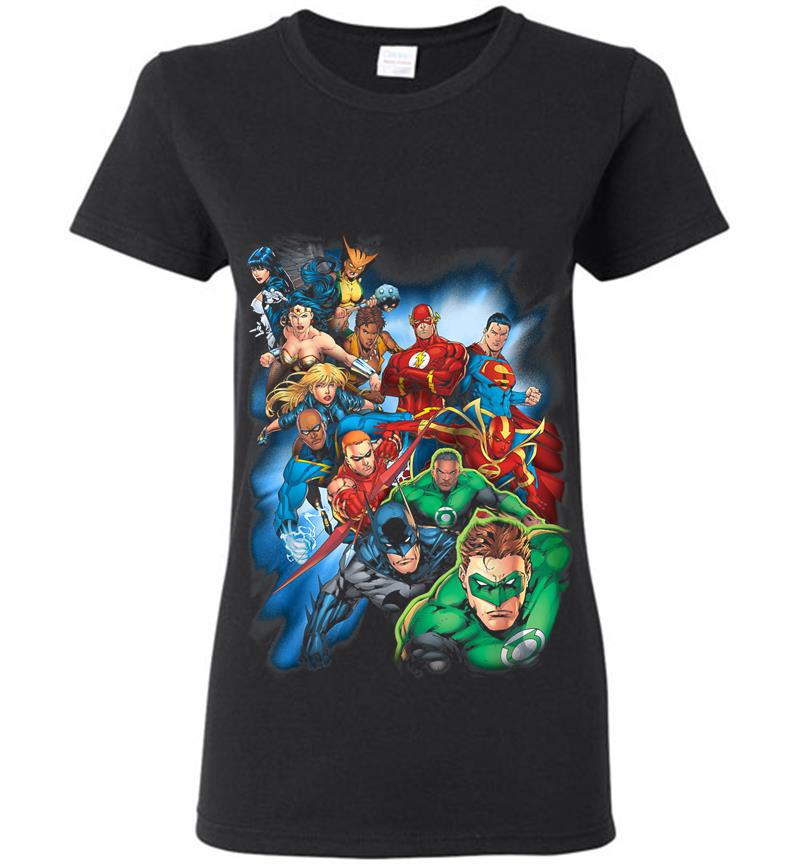 Justice League Mighty Heroes Unite Womens T-Shirt