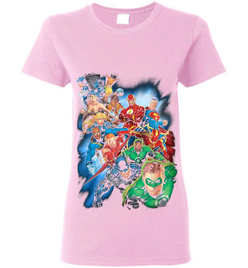 Inktee Store - Justice League Mighty Heroes Unite Womens T-Shirt Image