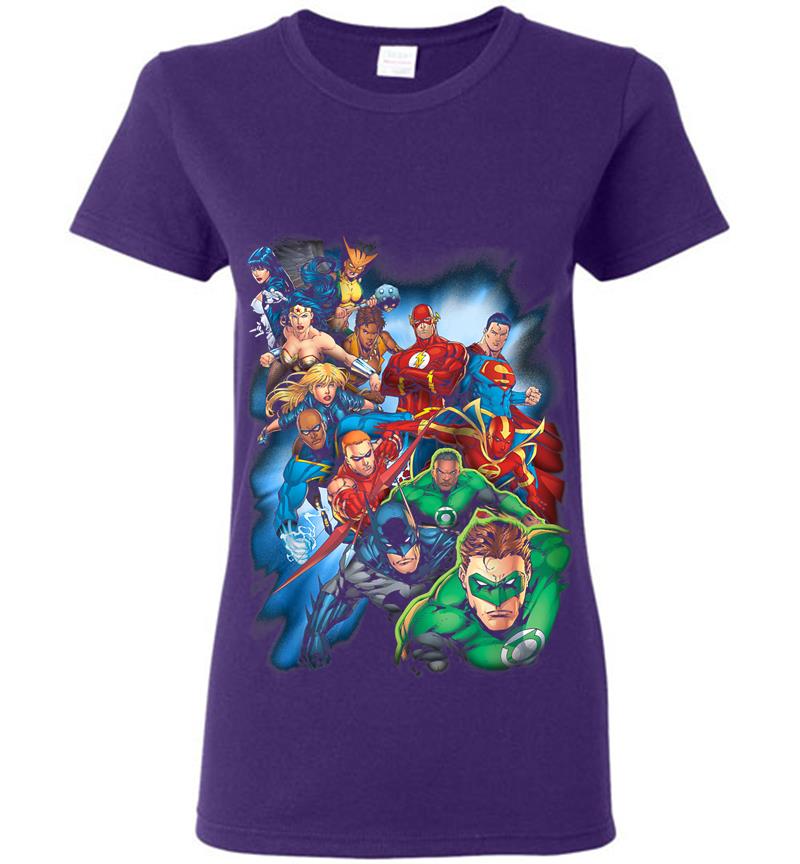 Inktee Store - Justice League Mighty Heroes Unite Womens T-Shirt Image