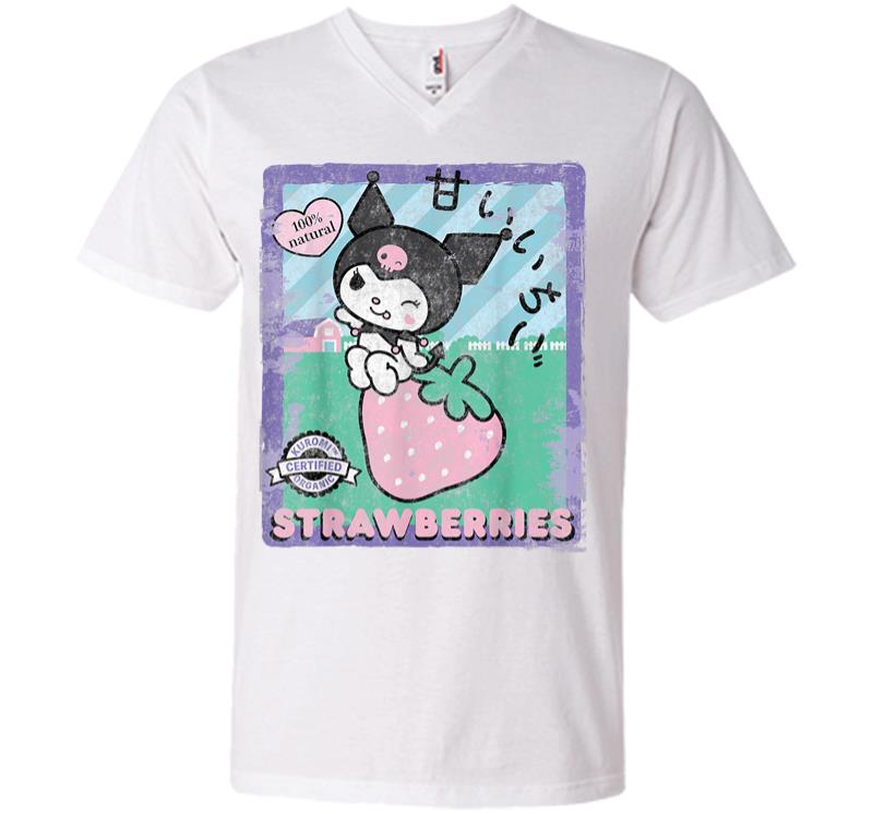 Inktee Store - Kuromi Strawberry Picking Strawberries Farm V-Neck T-Shirt Image