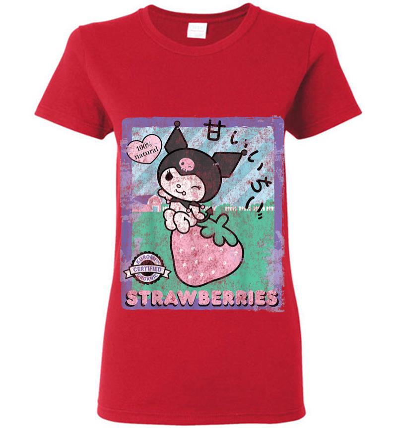 Inktee Store - Kuromi Strawberry Picking Strawberries Farm Women T-Shirt Image