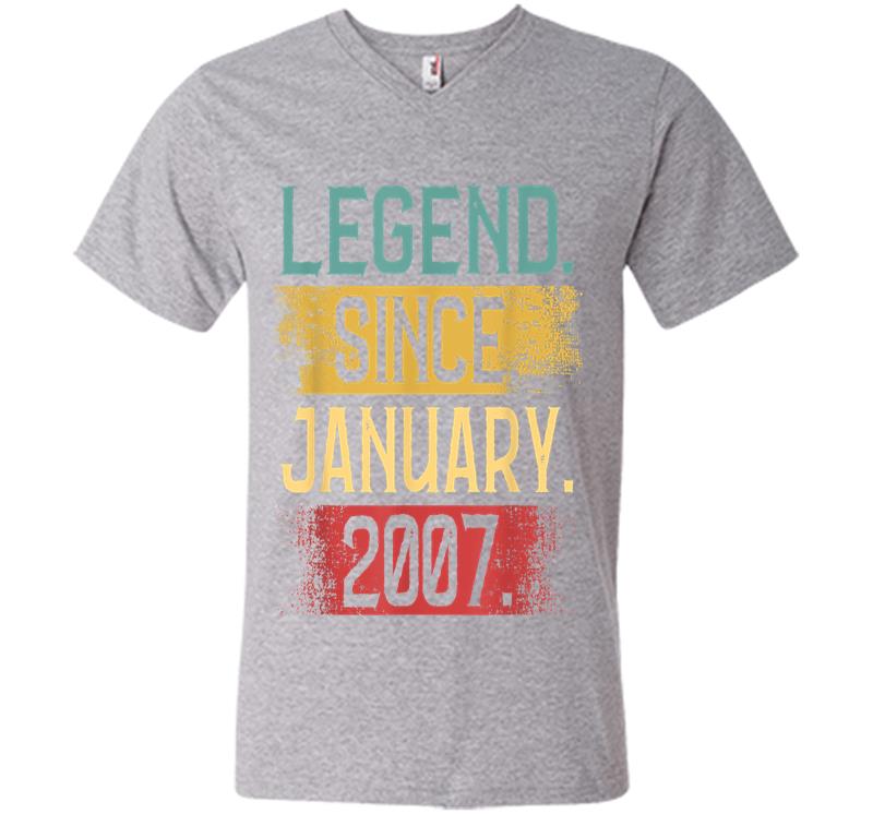 Inktee Store - Legend Since January 2007 13Th Birthday Boys S V-Neck T-Shirt Image