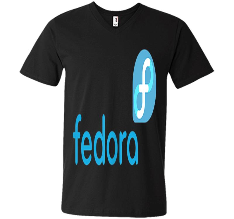 Linux Fedora New Blue Tagline &Amp; Logo Open Source Os V-Neck T-Shirt