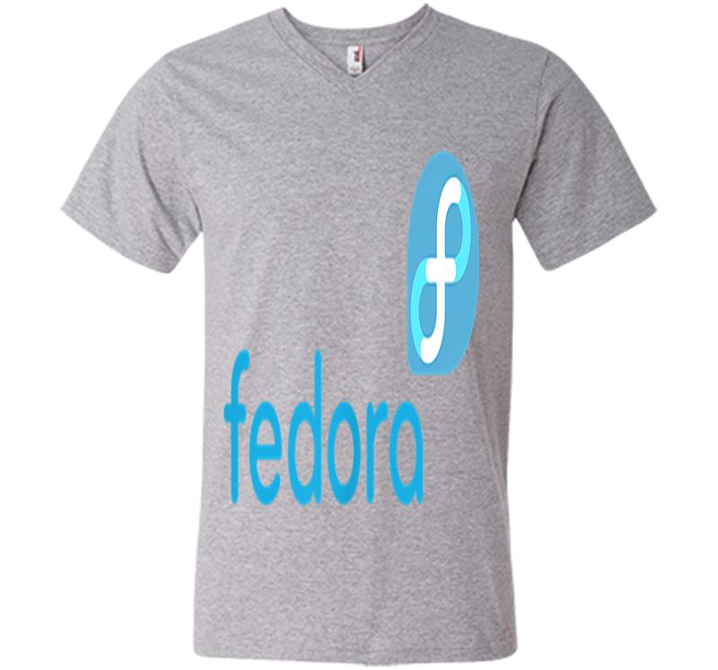 Inktee Store - Linux Fedora New Blue Tagline &Amp; Logo Open Source Os V-Neck T-Shirt Image