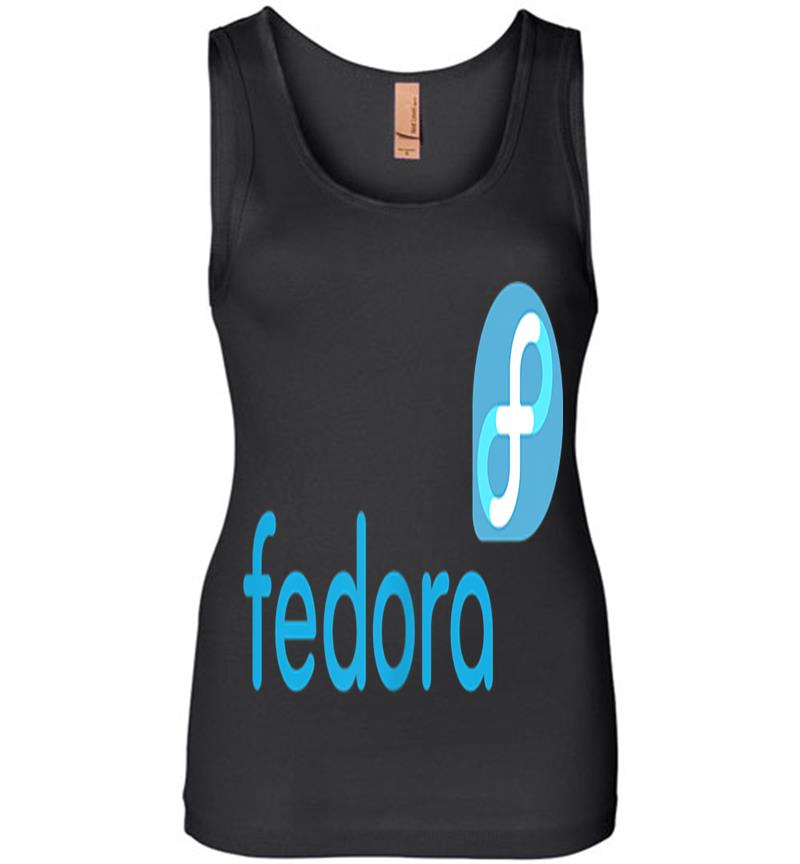 Linux Fedora New Blue Tagline &Amp; Logo Open Source Os Womens Jersey Tank Top