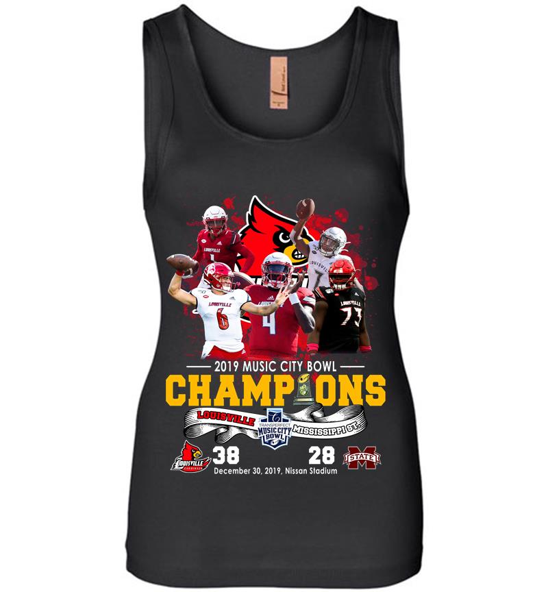 Louisville Cardinals Vs Mississippi State Bulldogs Champions 2019 Music City Bowl Womens Jersey Tank Top