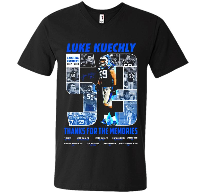 Luke Kuechly 59 Carolina Panthers 2012-2019 Thanks For The Memories V-Neck T-Shirt