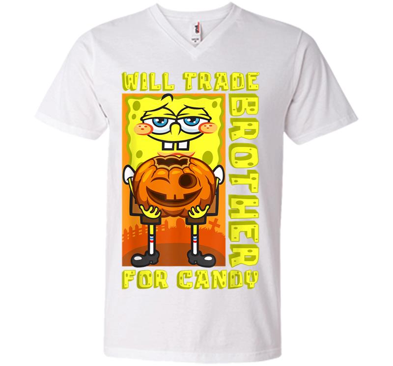 Inktee Store - Mademark X Spongebob Squarepants Spongebob Will Trade Brother For Candy Funny Halloween Gift V-Neck T-Shirt Image