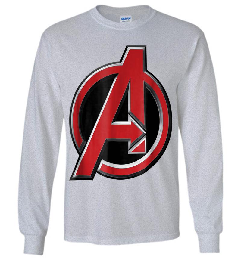 Inktee Store - Marvel Avengers Classic Red Beveled Logo Graphic Long Sleeve T-Shirt Image