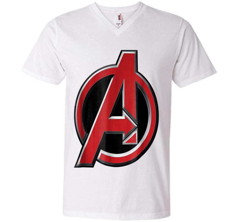 Inktee Store - Marvel Avengers Classic Red Beveled Logo Graphic V-Neck T-Shirt Image