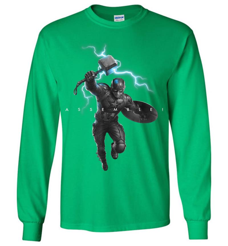 Inktee Store - Marvel Avengers Endgame Captain America Assemble Lightning Long Sleeve T-Shirt Image