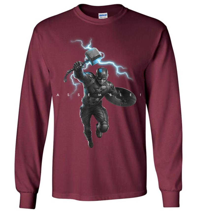 Inktee Store - Marvel Avengers Endgame Captain America Assemble Lightning Long Sleeve T-Shirt Image