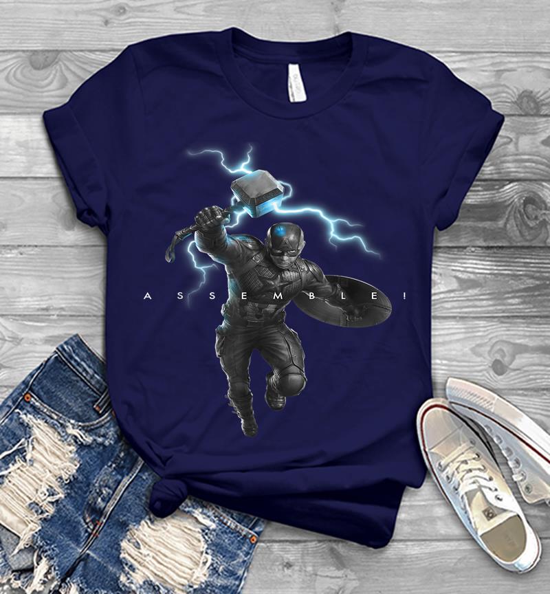 Inktee Store - Marvel Avengers Endgame Captain America Assemble Lightning Mens T-Shirt Image