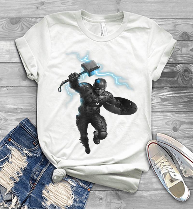 Inktee Store - Marvel Avengers Endgame Captain America Assemble Lightning Mens T-Shirt Image