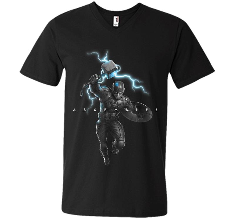 Marvel Avengers Endgame Captain America Assemble Lightning V-neck T-shirt