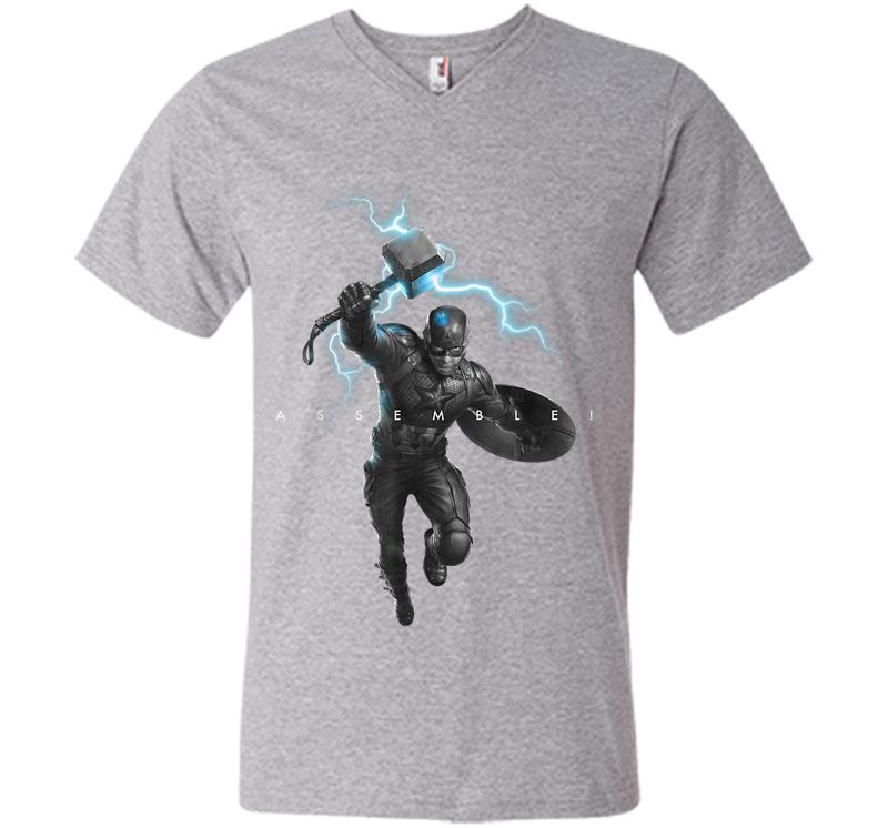 Inktee Store - Marvel Avengers Endgame Captain America Assemble Lightning V-Neck T-Shirt Image