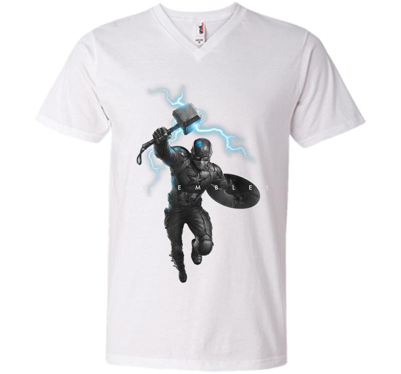 Inktee Store - Marvel Avengers Endgame Captain America Assemble Lightning V-Neck T-Shirt Image