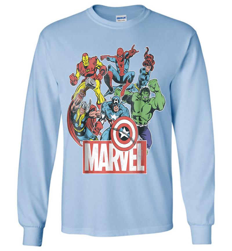 Inktee Store - Marvel Avengers Team Retro Comic Vintage Graphic Long Sleeve T-Shirt Image