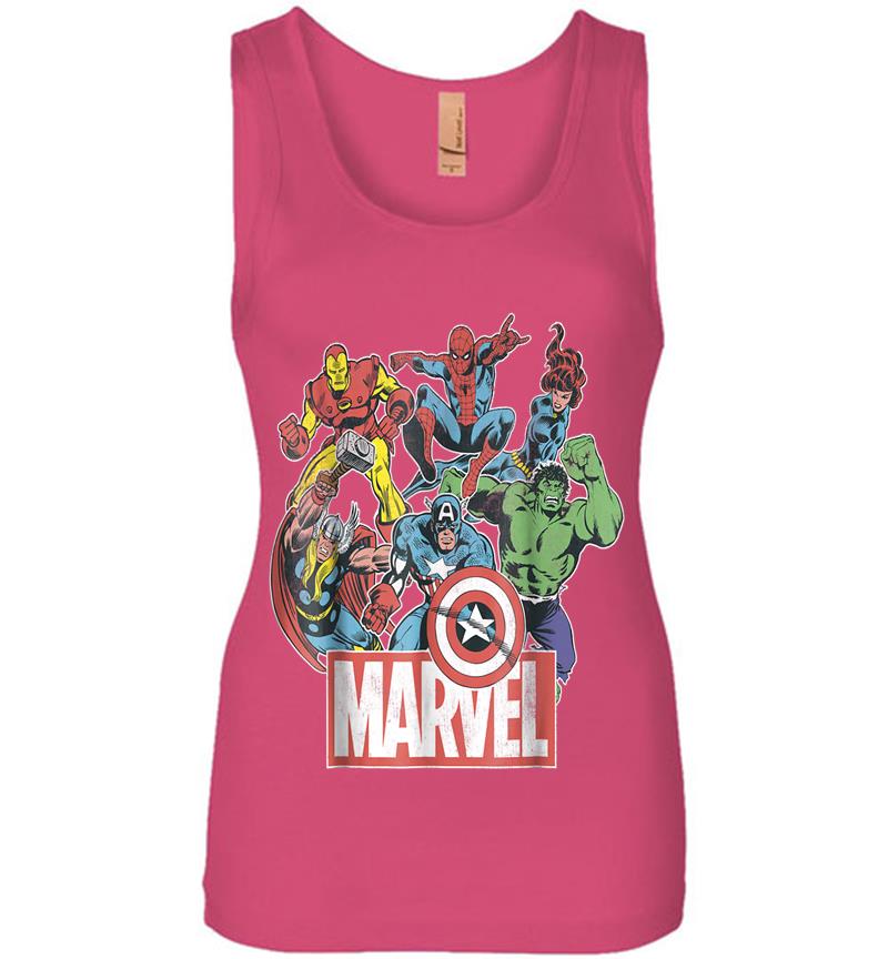 Inktee Store - Marvel Avengers Team Retro Comic Vintage Graphic Womens Jersey Tank Top Image