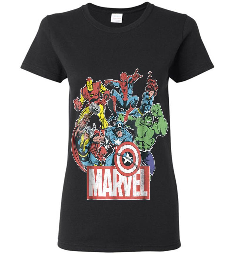 Marvel Avengers Team Retro Comic Vintage Graphic Womens T-shirt