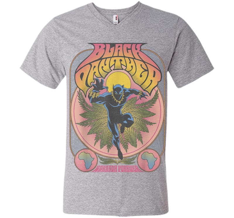 Inktee Store - Marvel Black Panther Vintage 70S Poster Style V-Neck T-Shirt Image