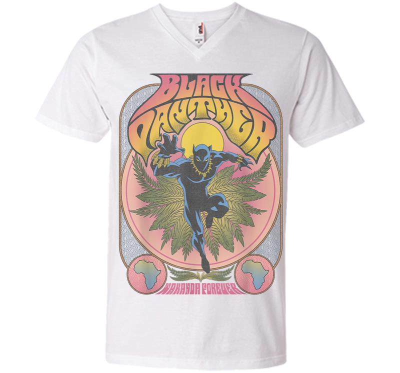 Inktee Store - Marvel Black Panther Vintage 70S Poster Style V-Neck T-Shirt Image