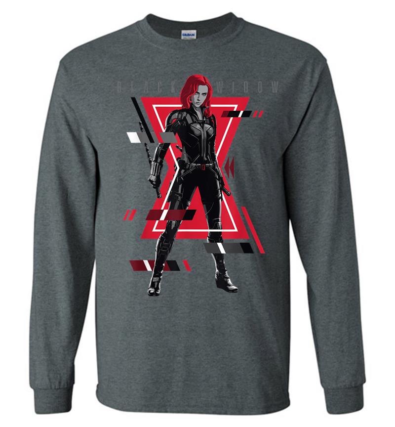 Inktee Store - Marvel Black Widow Logo Glitch Long Sleeve T-Shirt Image