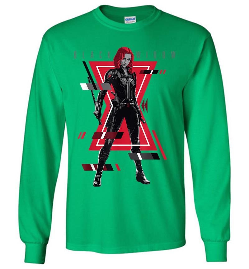 Inktee Store - Marvel Black Widow Logo Glitch Long Sleeve T-Shirt Image
