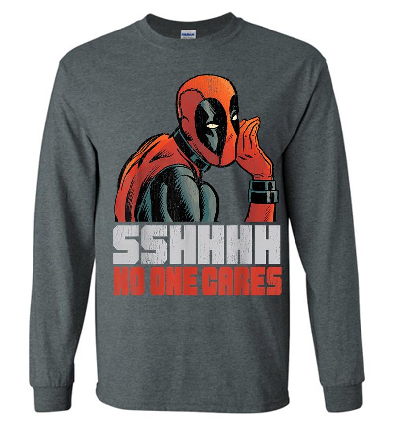 Inktee Store - Marvel Deadpool Sshhhh No One Cares Whisper Graphic Long Sleeve T-Shirt Image