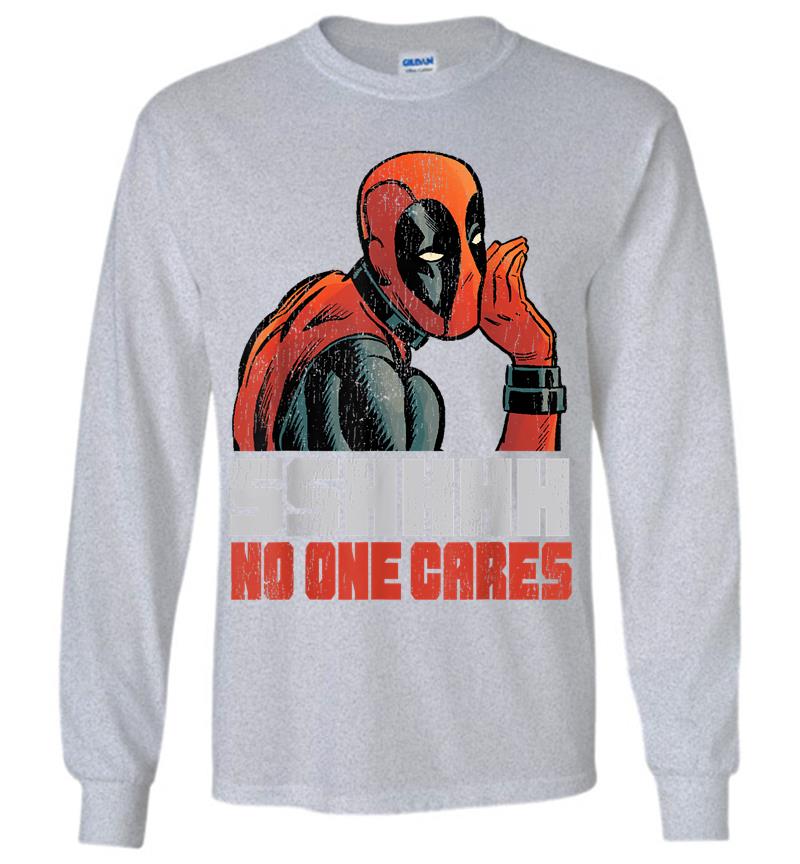 Inktee Store - Marvel Deadpool Sshhhh No One Cares Whisper Graphic Long Sleeve T-Shirt Image