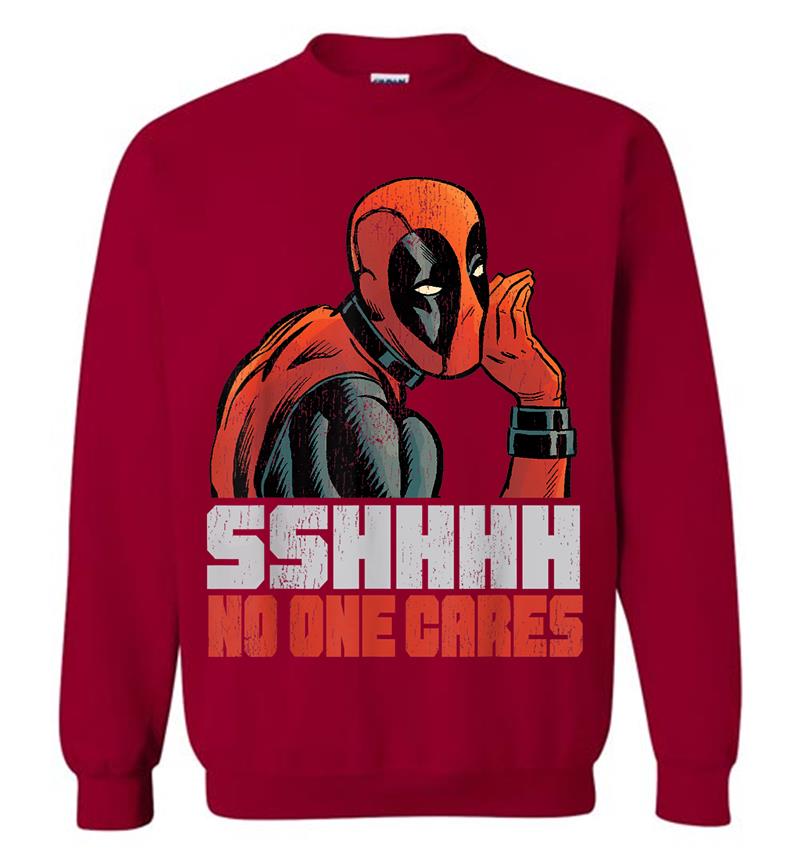 Inktee Store - Marvel Deadpool Sshhhh No One Cares Whisper Graphic Sweatshirt Image