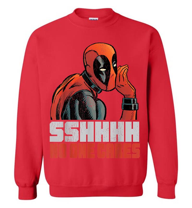Inktee Store - Marvel Deadpool Sshhhh No One Cares Whisper Graphic Sweatshirt Image
