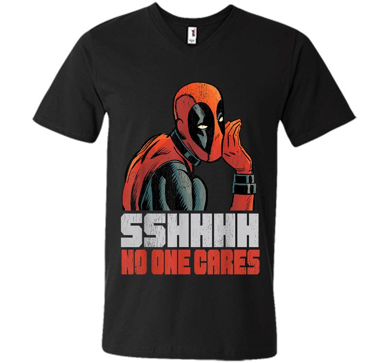 Marvel Deadpool Sshhhh No One Cares Whisper Graphic V-neck T-shirt
