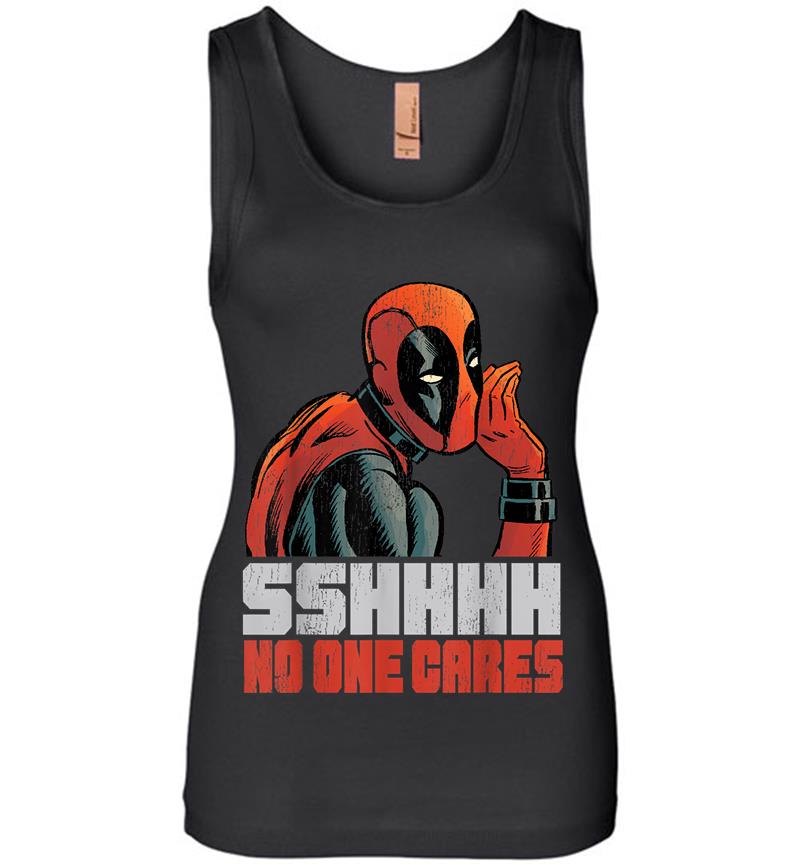 Marvel Deadpool Sshhhh No One Cares Whisper Graphic Womens Jersey Tank Top