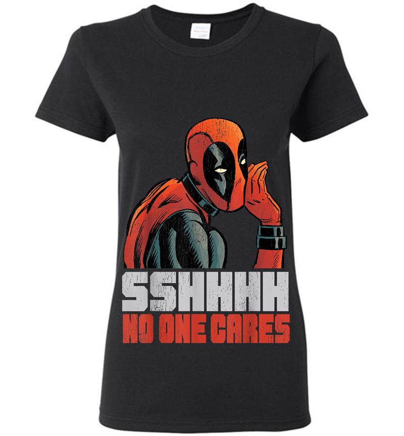 Marvel Deadpool Sshhhh No One Cares Whisper Graphic Womens T-shirt