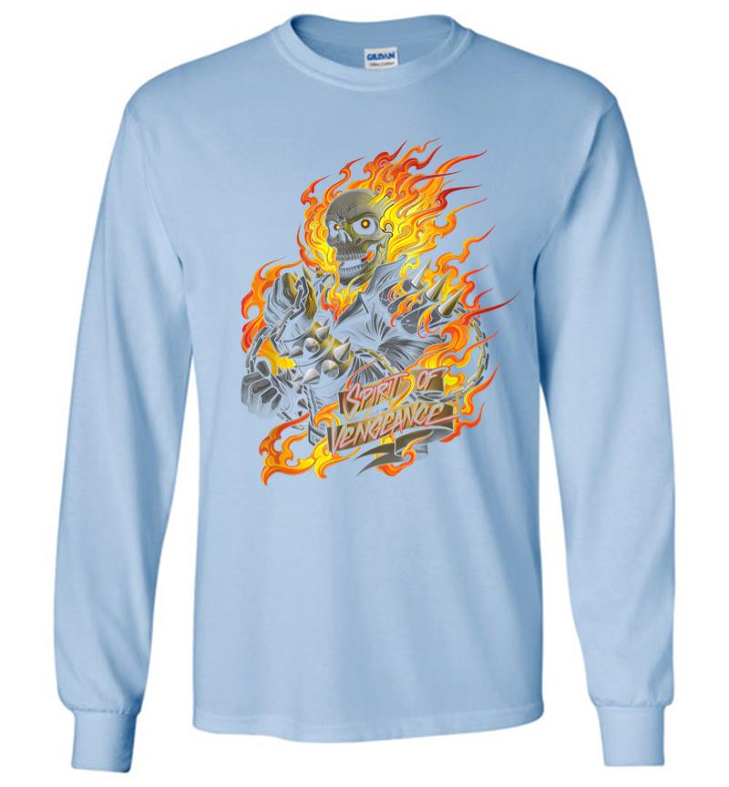 Inktee Store - Marvel Ghost Rider Spirit Of Vengeance Flaming Skull Long Sleeve T-Shirt Image