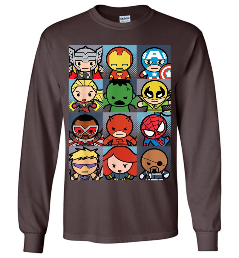 Inktee Store - Marvel Heroes Boxed Up Kawaii Graphic Long Sleeve T-Shirt Image