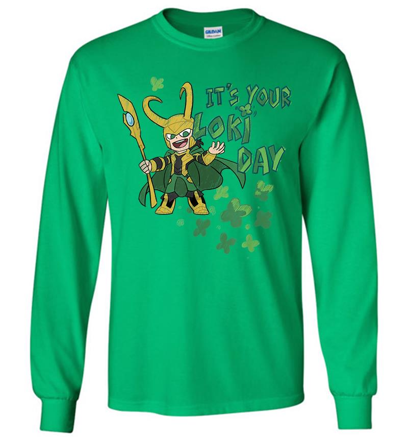 Inktee Store - Marvel Kawaii It'S Your Loki Day Shamrocks St. Patrick'S Day Long Sleeve T-Shirt Image